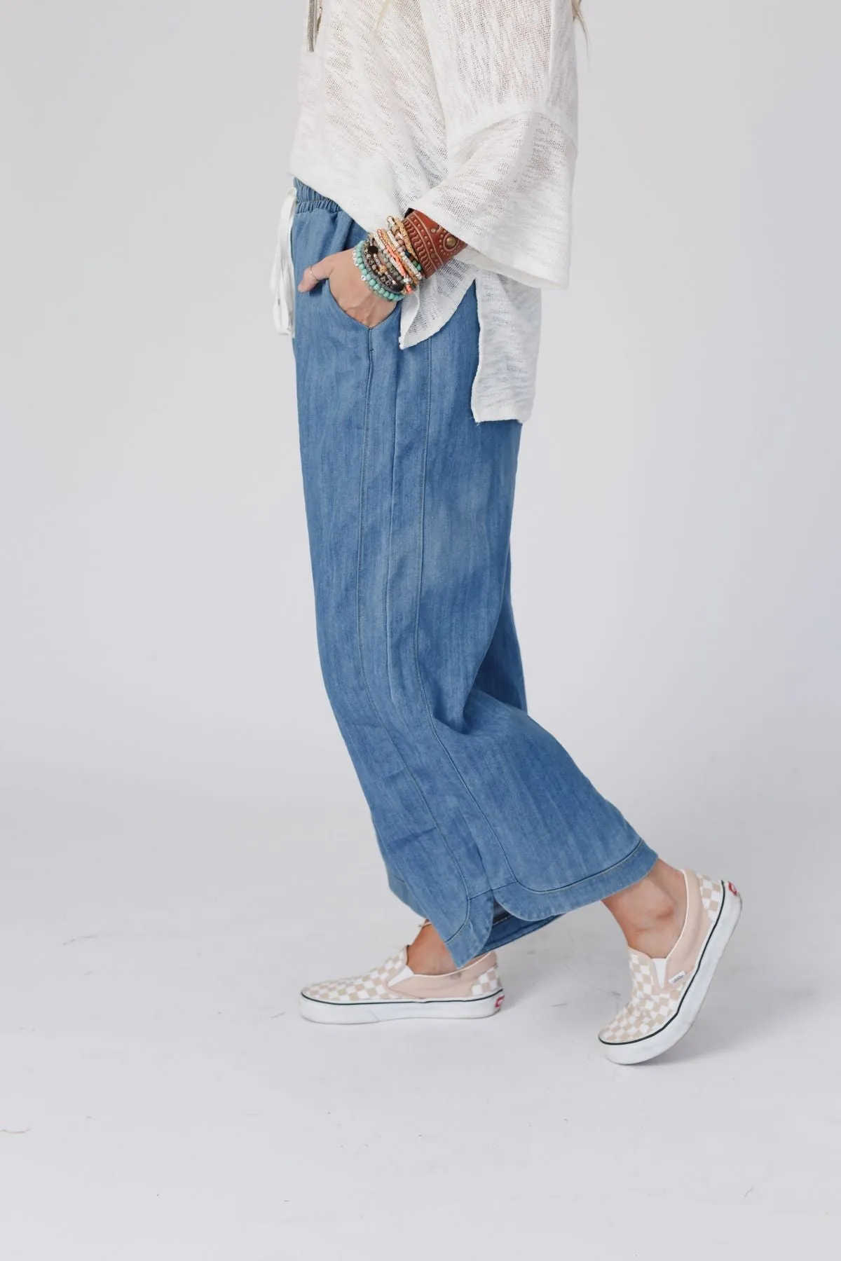 Comfort Wide Leg Denim Pants - Denim