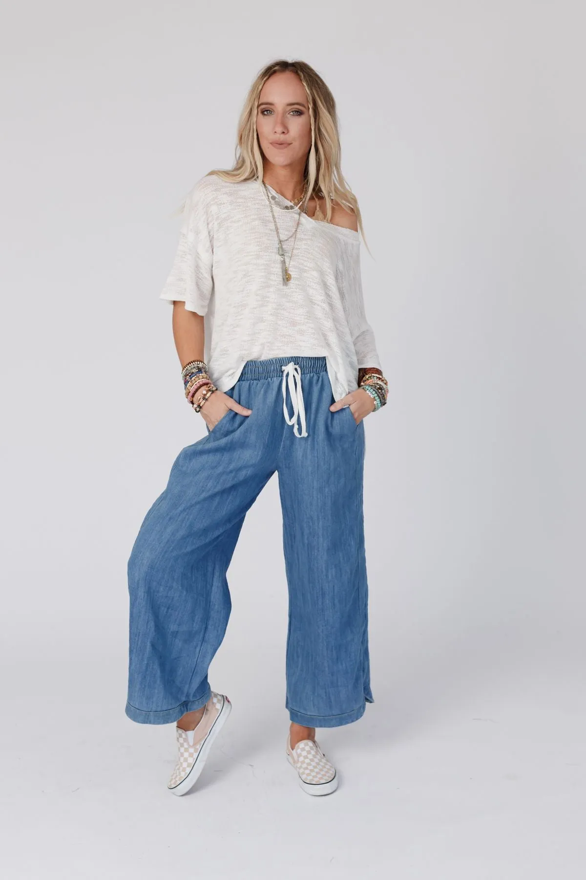 Comfort Wide Leg Denim Pants - Denim