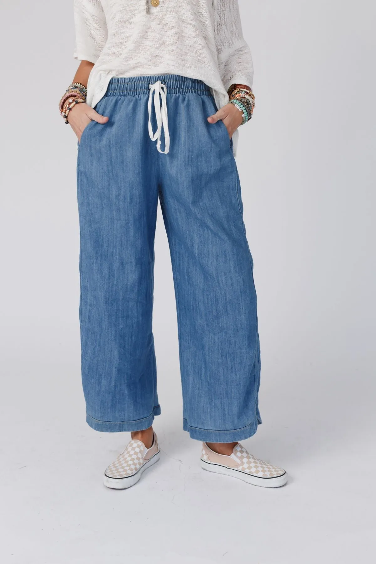 Comfort Wide Leg Denim Pants - Denim