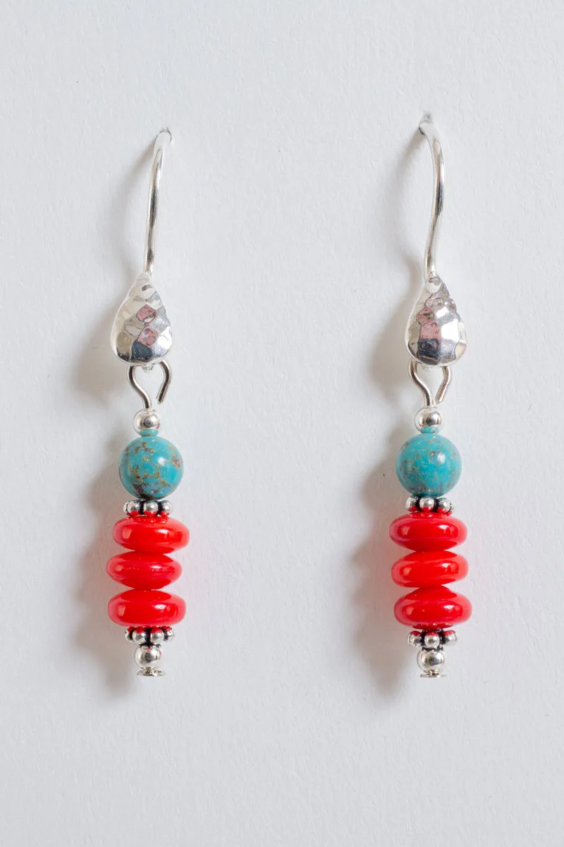 Coral Turquoise Beaded Earrings