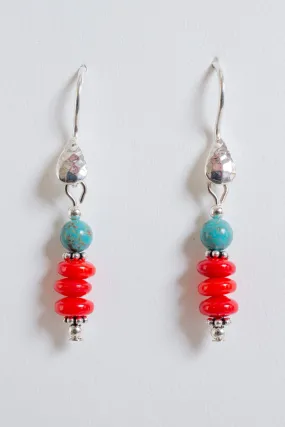 Coral Turquoise Beaded Earrings