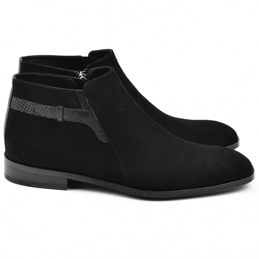 Corrente Black Suede Side Zipper Boots