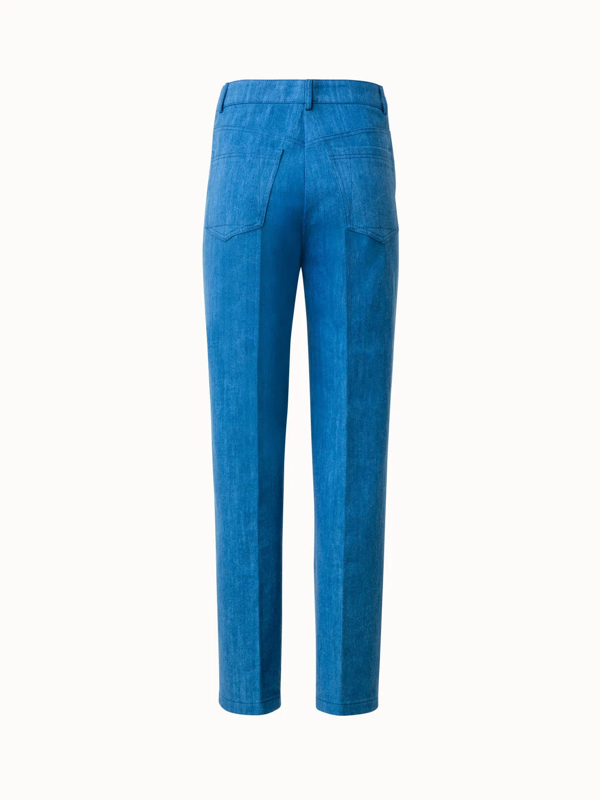 Cotton Denim Stretch Pants with Cropped Straight Leg