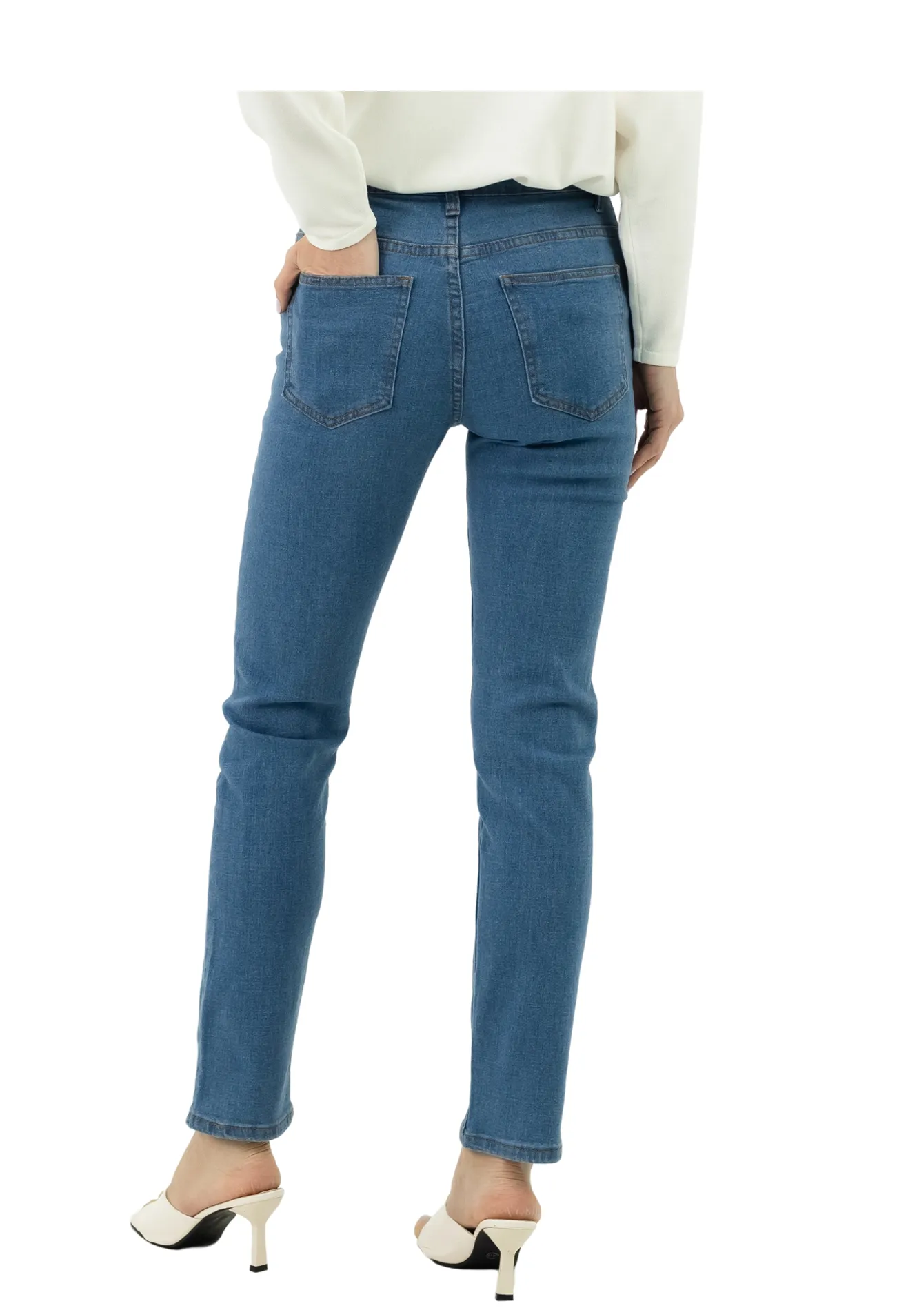 High Rise Zip Straight Cut Jeans