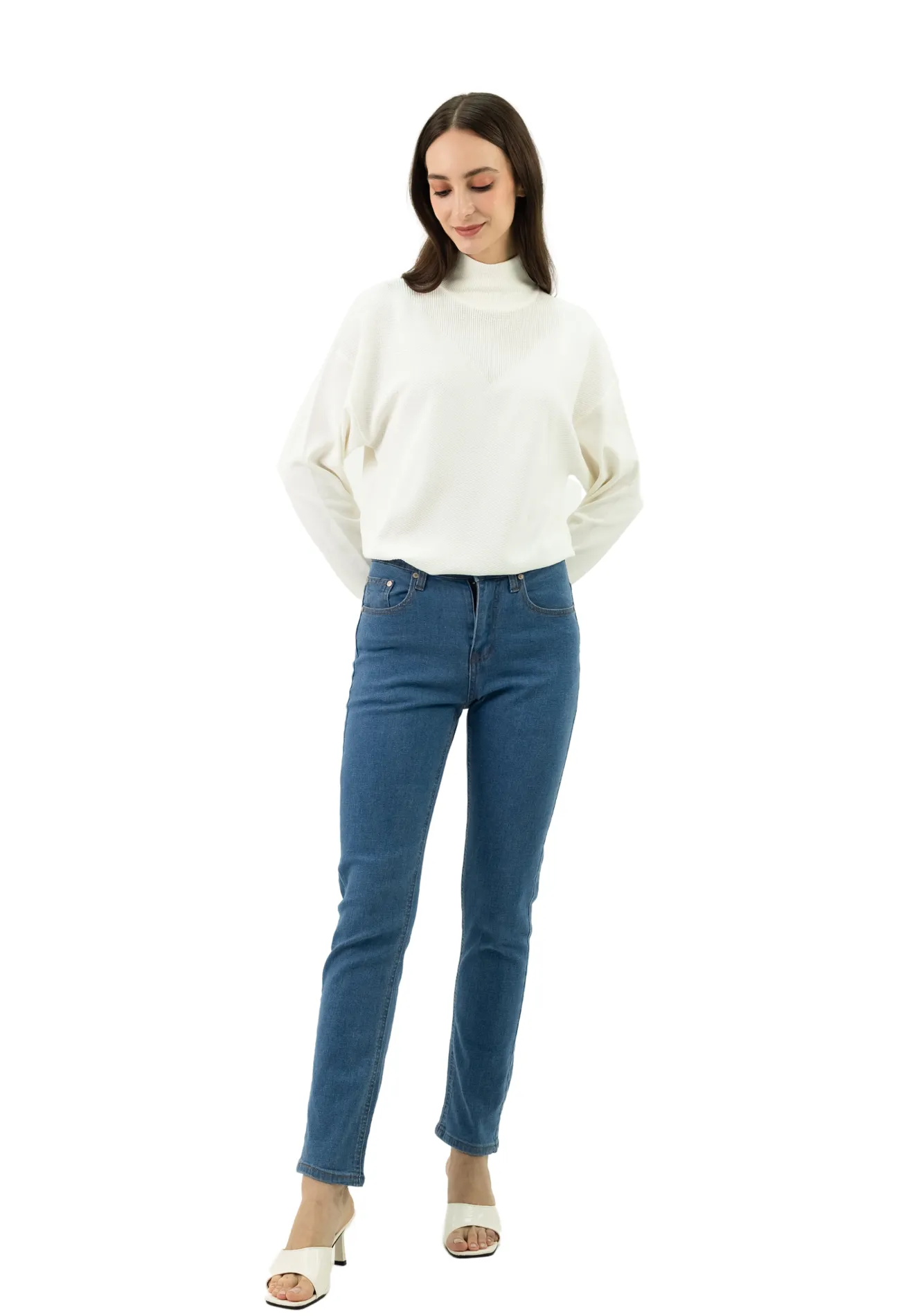 High Rise Zip Straight Cut Jeans