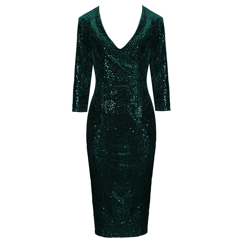 Green Sequin Pencil Dress