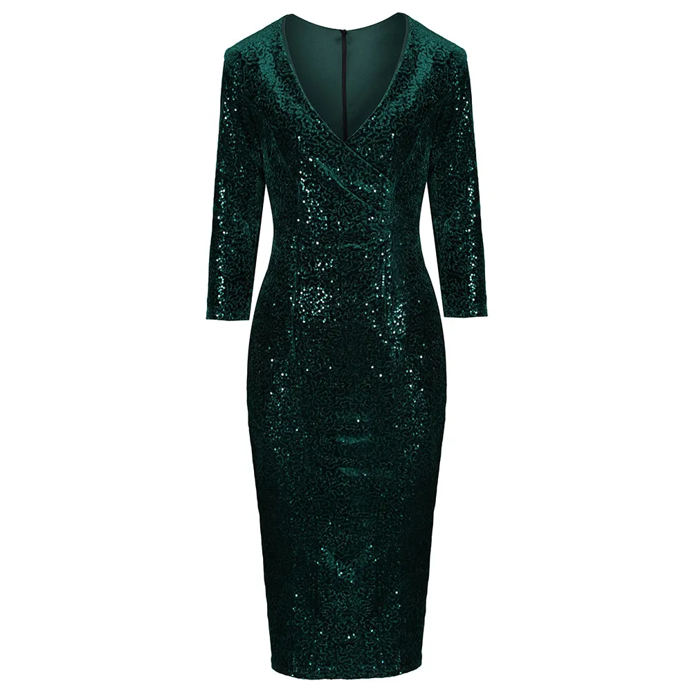 Green Sequin Pencil Dress