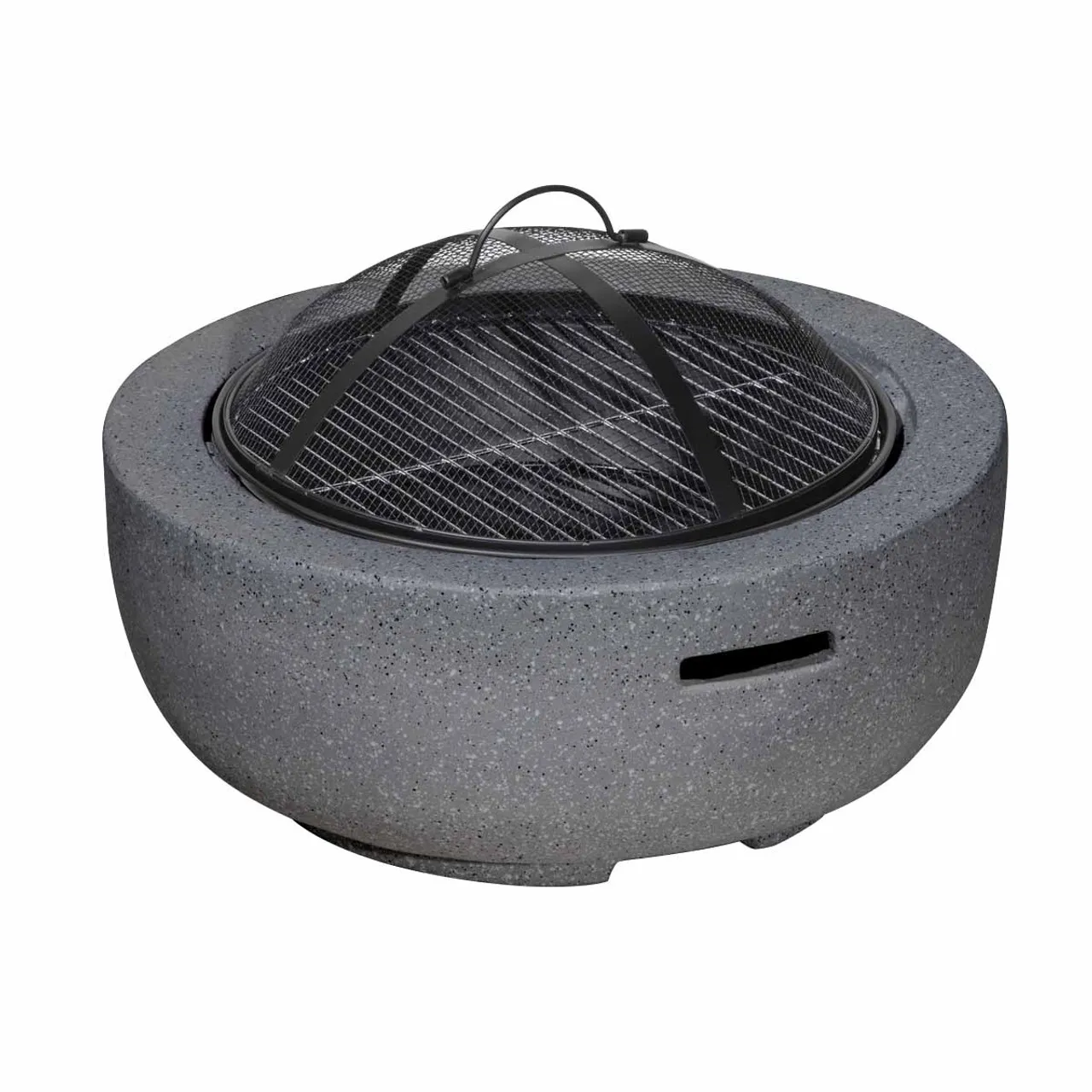 Dellonda DG189 Round MgO Fire Pit with BBQ Grill, 60cm, Safety Mesh Screen - Dark Grey
