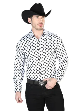 El Señor de los Cielos Denim Shirt with Black / White Brooches for Men