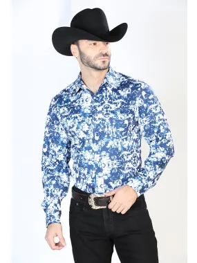 El Señor de los Cielos Denim Shirt with Blue / White Brooches for Men