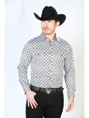 El Señor de los Cielos Long Sleeve Denim Shirt with Black / Gray Printed Brooches for Men