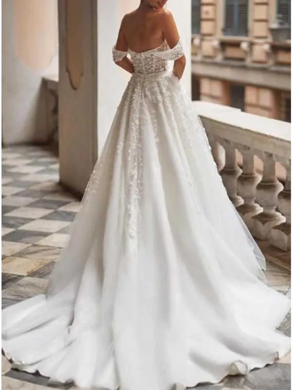 Graceful Off Shoulder Lace Wedding Gown