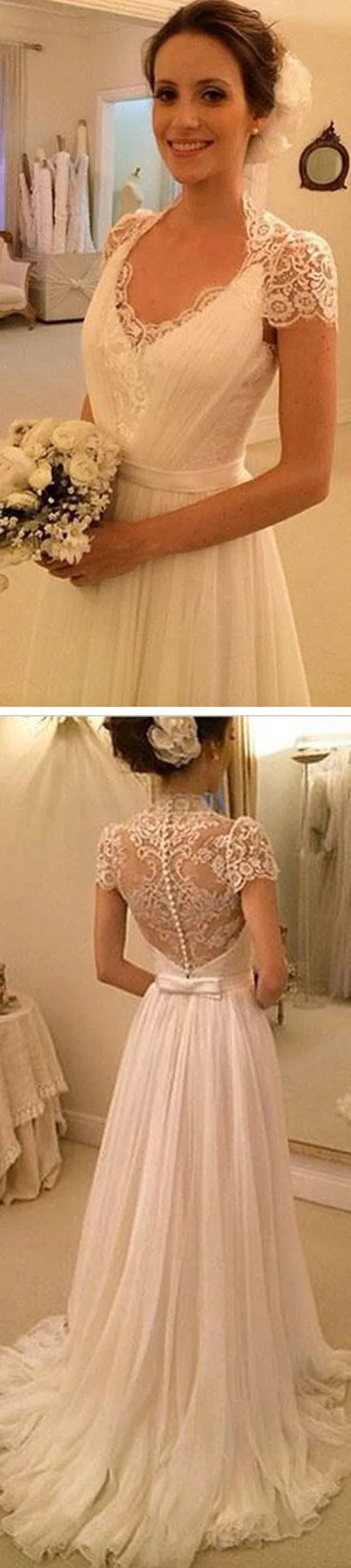 Elegant cap sleeve lace wedding dresses WD0137