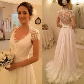 Elegant cap sleeve lace wedding dresses WD0137