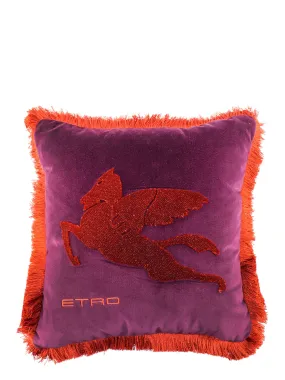 Etro Fringed Cushion with Logo Embroidery