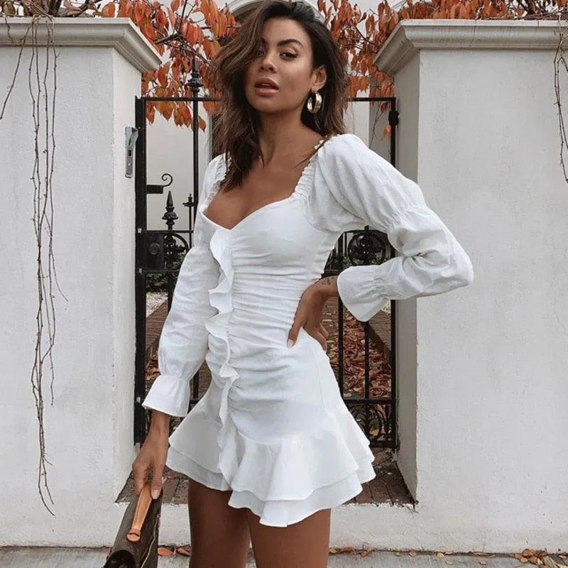 White Ruffles Strapless Mini Dress