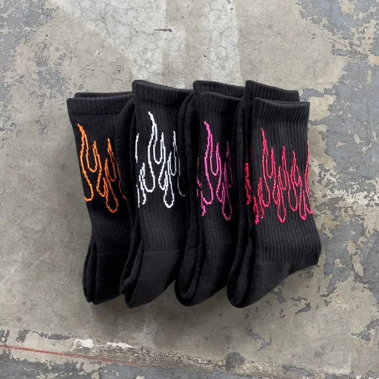 FLAME HIGH SOCKS - BLACK / PINK