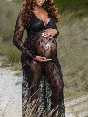 floral lace deep v-neck maternity dress