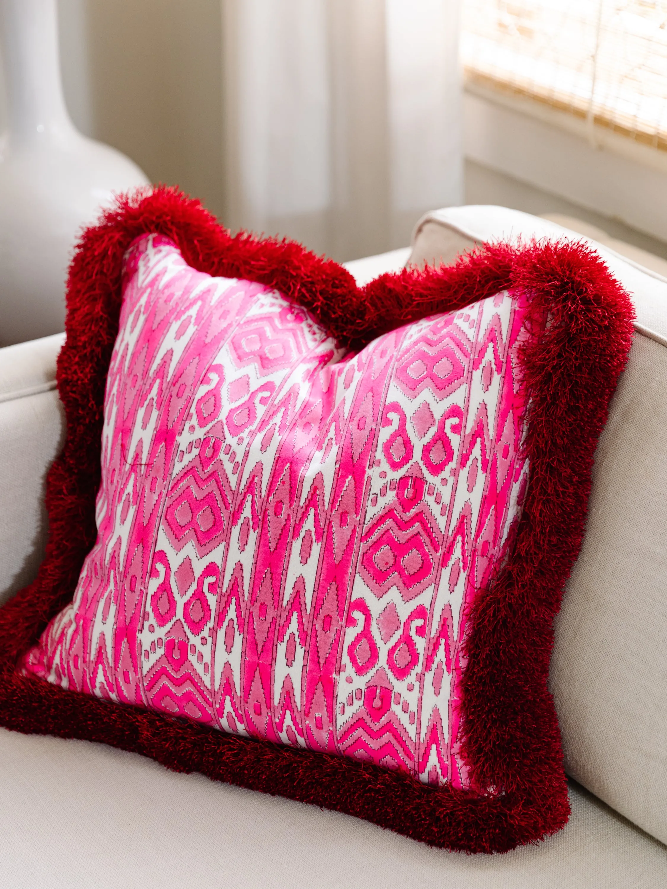 Poppy Fringe Blockprint Pillow