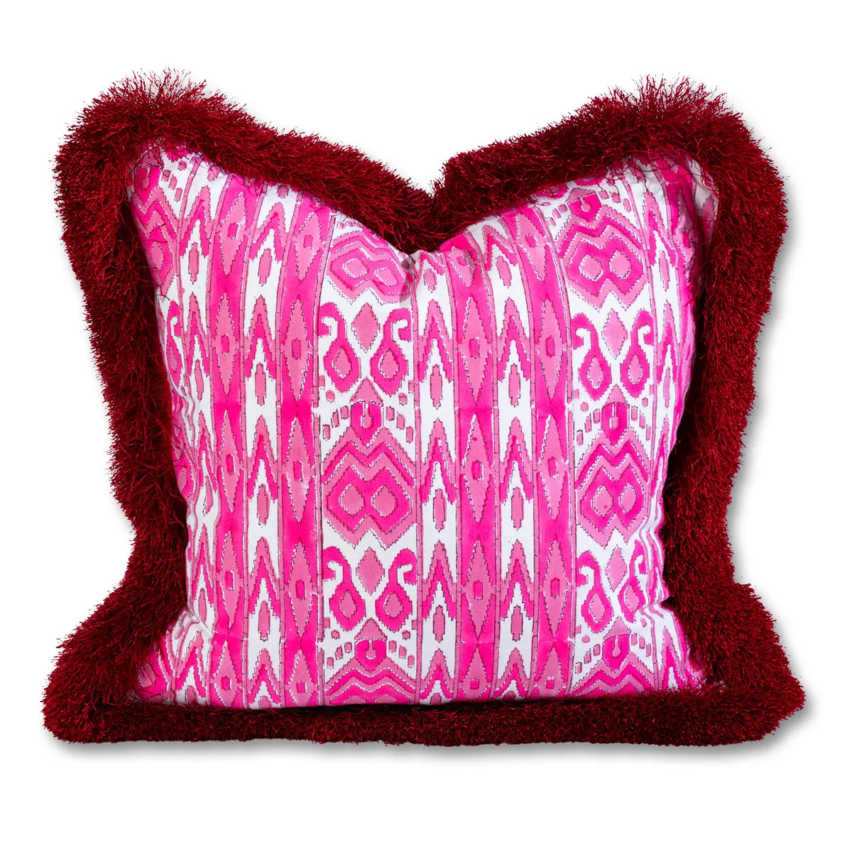 Poppy Fringe Blockprint Pillow