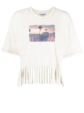 Ganni Fringed Cropped T-Shirt