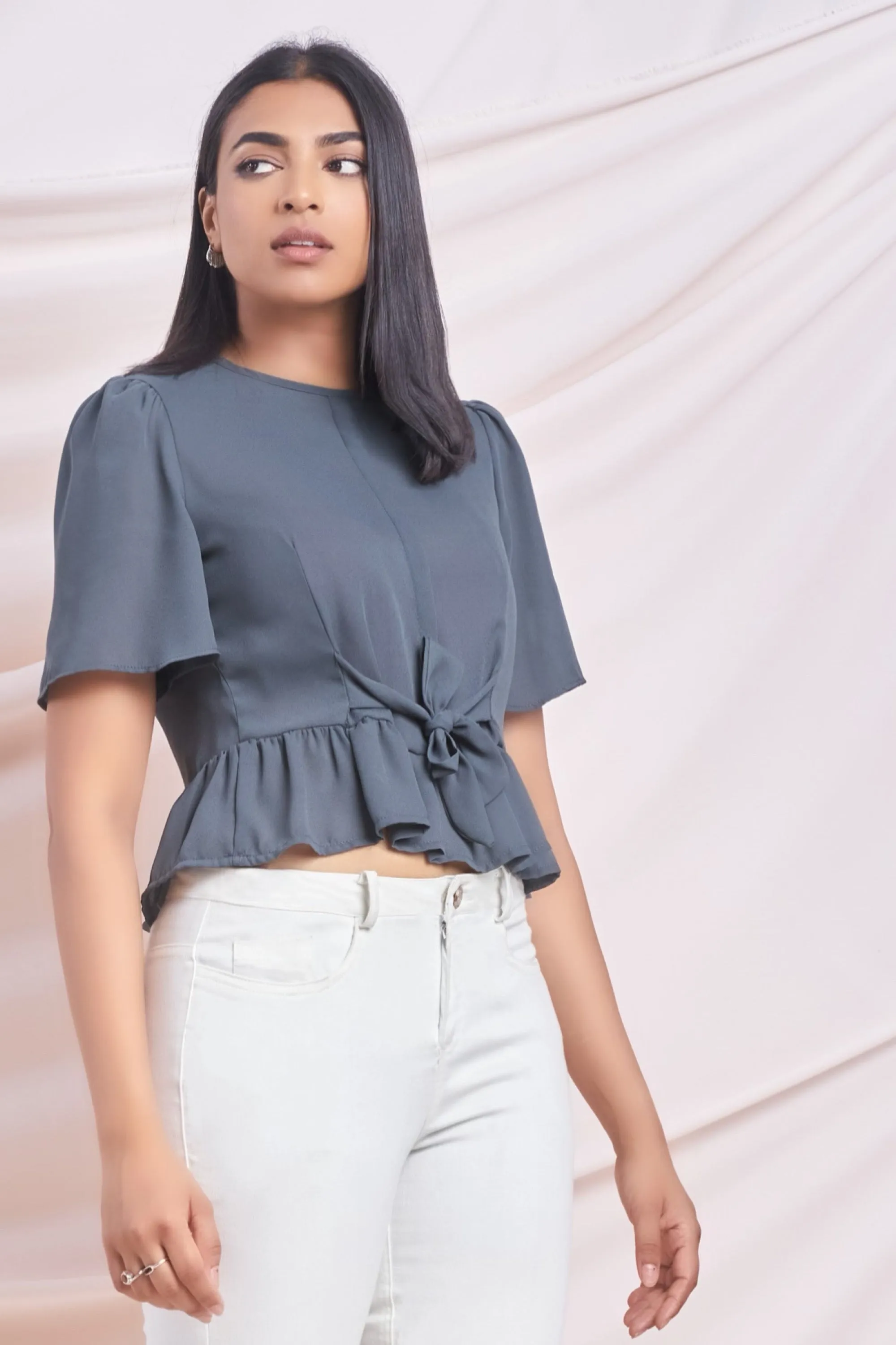 Front Tie Gray Top