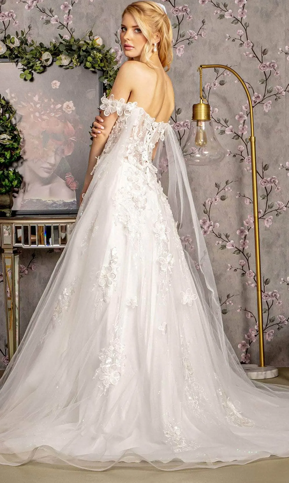 GLS by Gloria Bridal Side Capes A-Line Wedding Dress