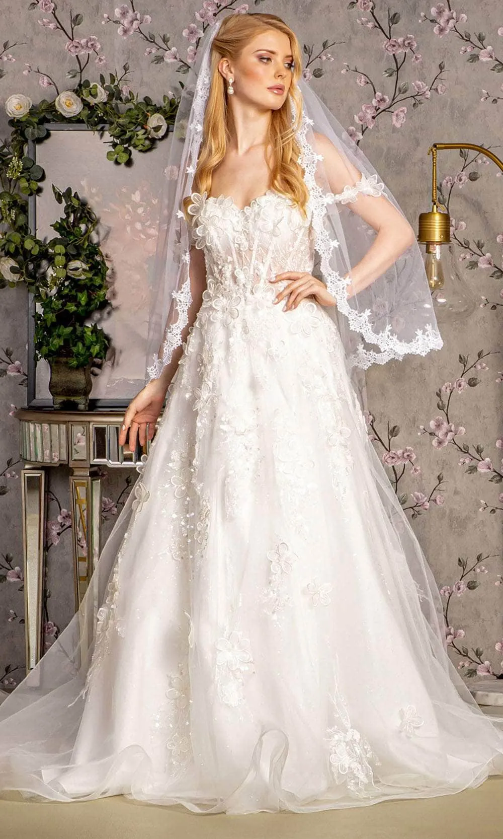 GLS by Gloria Bridal Side Capes A-Line Wedding Dress