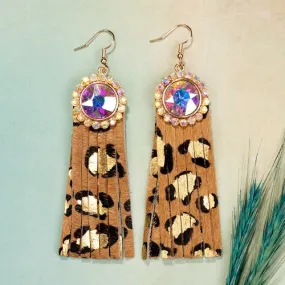 Gold Leopard Concho Earrings with Bling Tassels