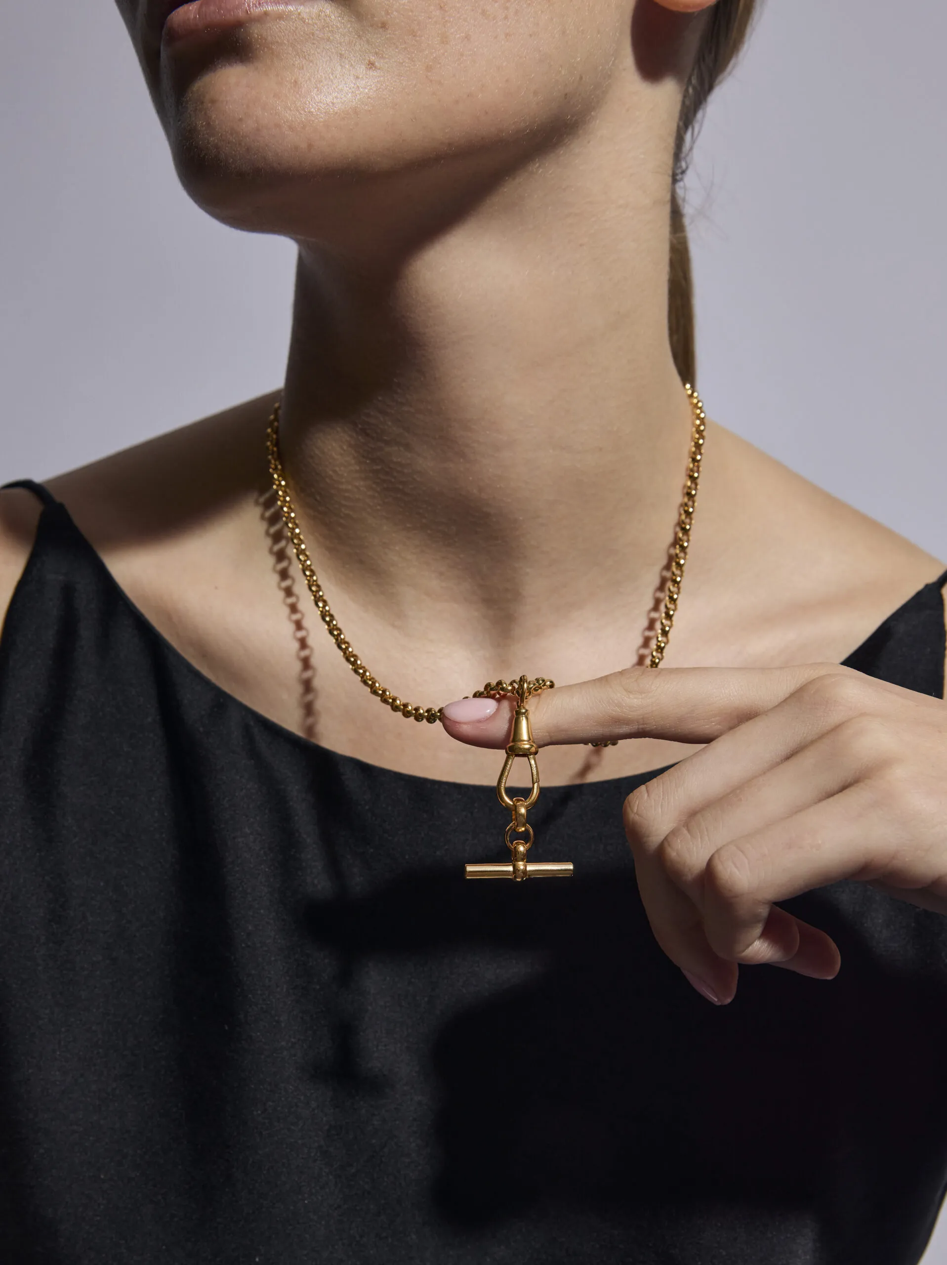 Gold T-bar on Chunky Belcher Clipt Necklace - Tilly Sveaas Jewellery