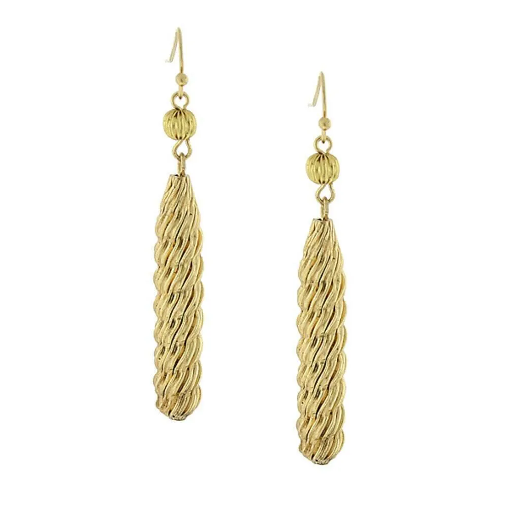 Gold Textured Fluted Tube Dangle Earrings