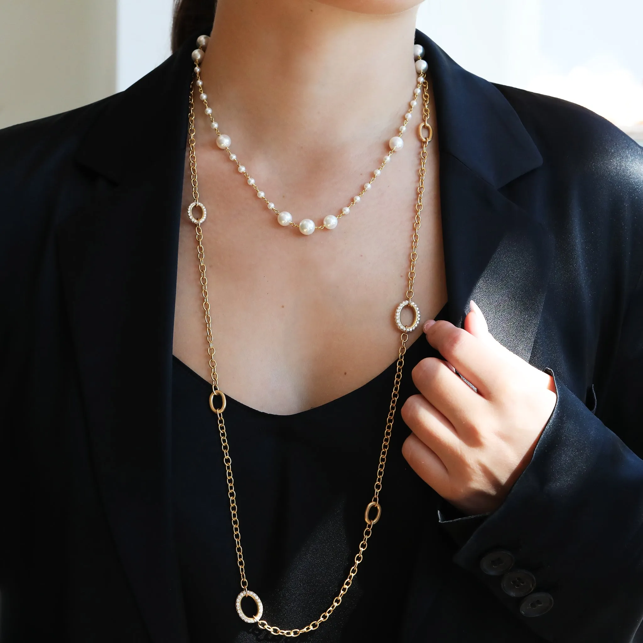 20K Gold White Pearl Cluster Necklace