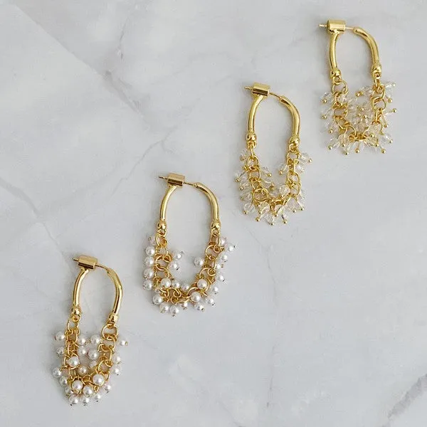 Acrylic Pearl Golden Hoop Earrings