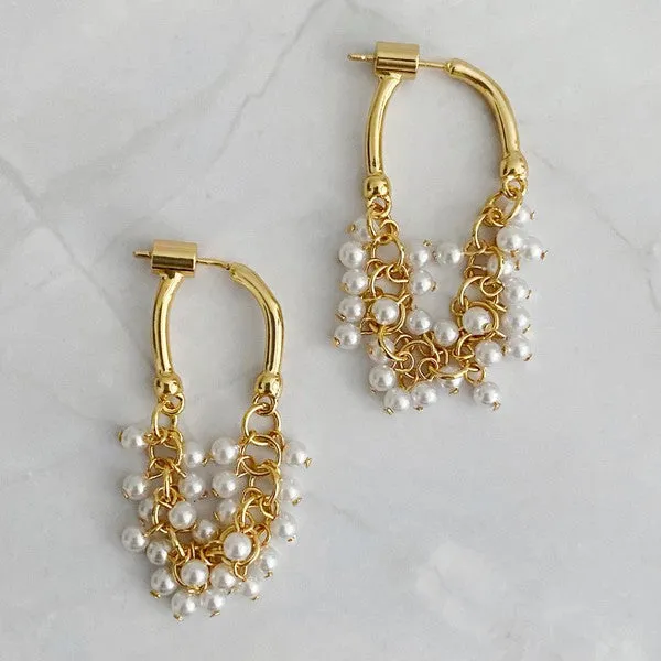 Acrylic Pearl Golden Hoop Earrings