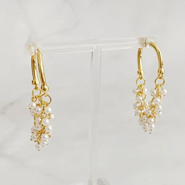 Acrylic Pearl Golden Hoop Earrings