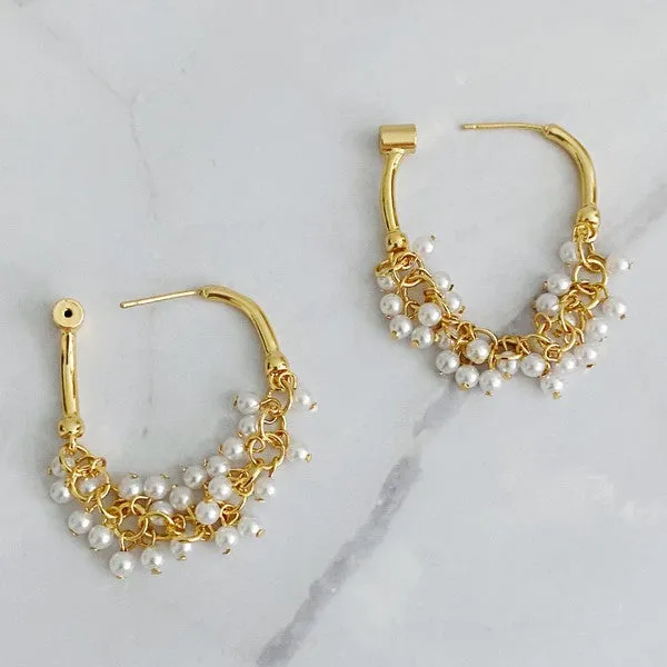 Acrylic Pearl Golden Hoop Earrings