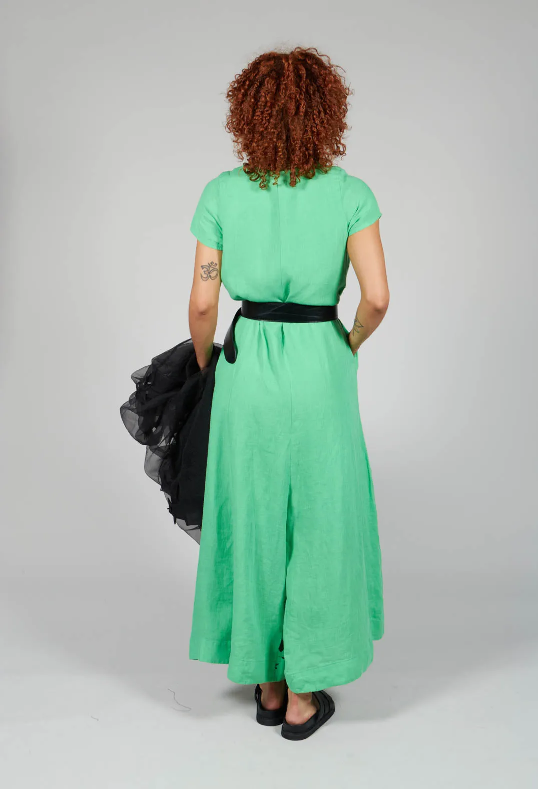 Green Black Front Zipper Jumpsuit