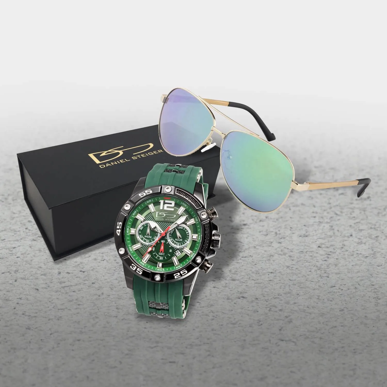 Green Men's Watch and Sunglasses Set