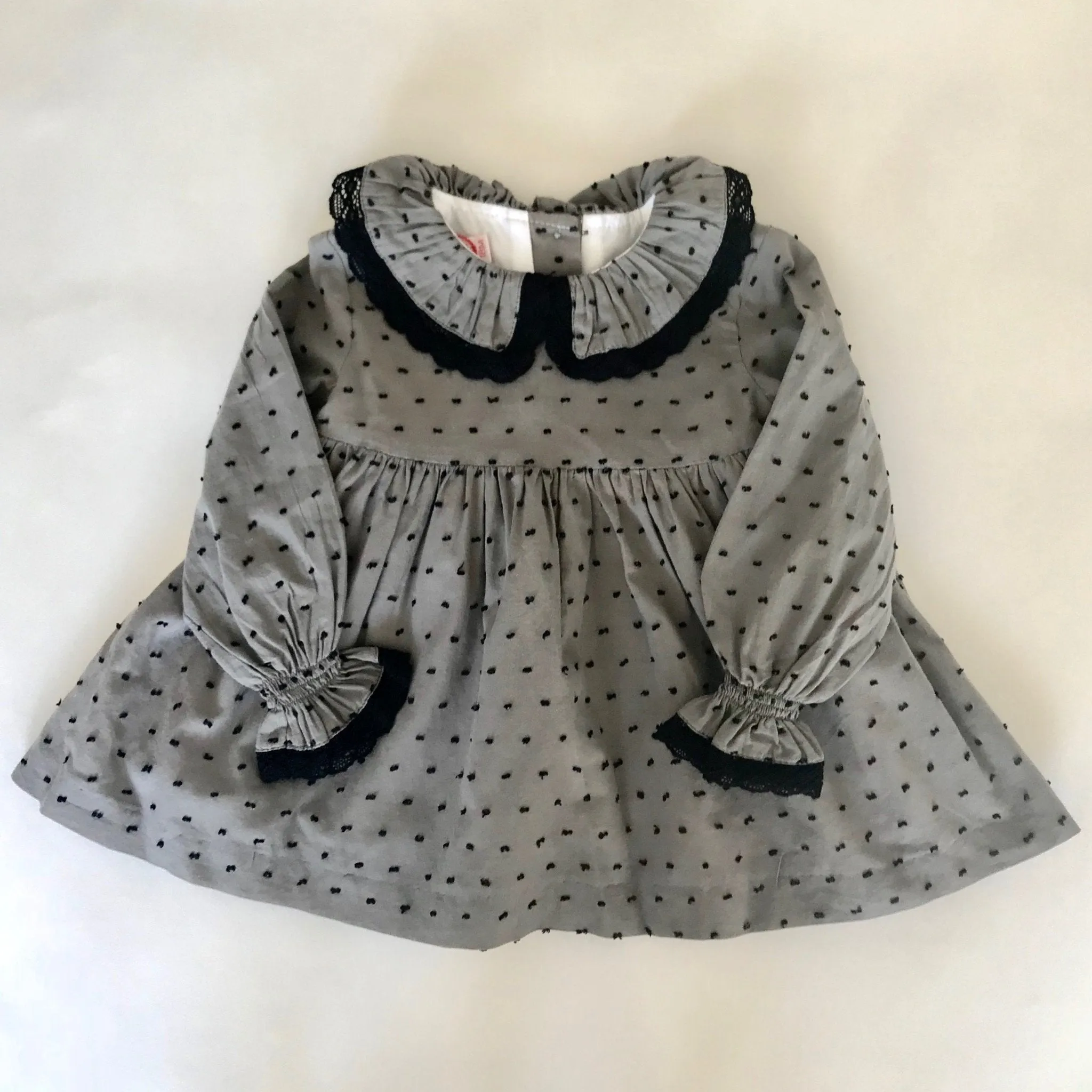 Grey and Black Polka Dot Dress with Frill Collar and Matching Knickers La Coqueta