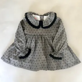 Grey and Black Polka Dot Dress with Frill Collar and Matching Knickers La Coqueta