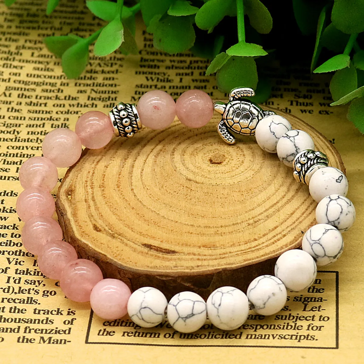 Healing Bracelet with Genuine Quartz and Turtle