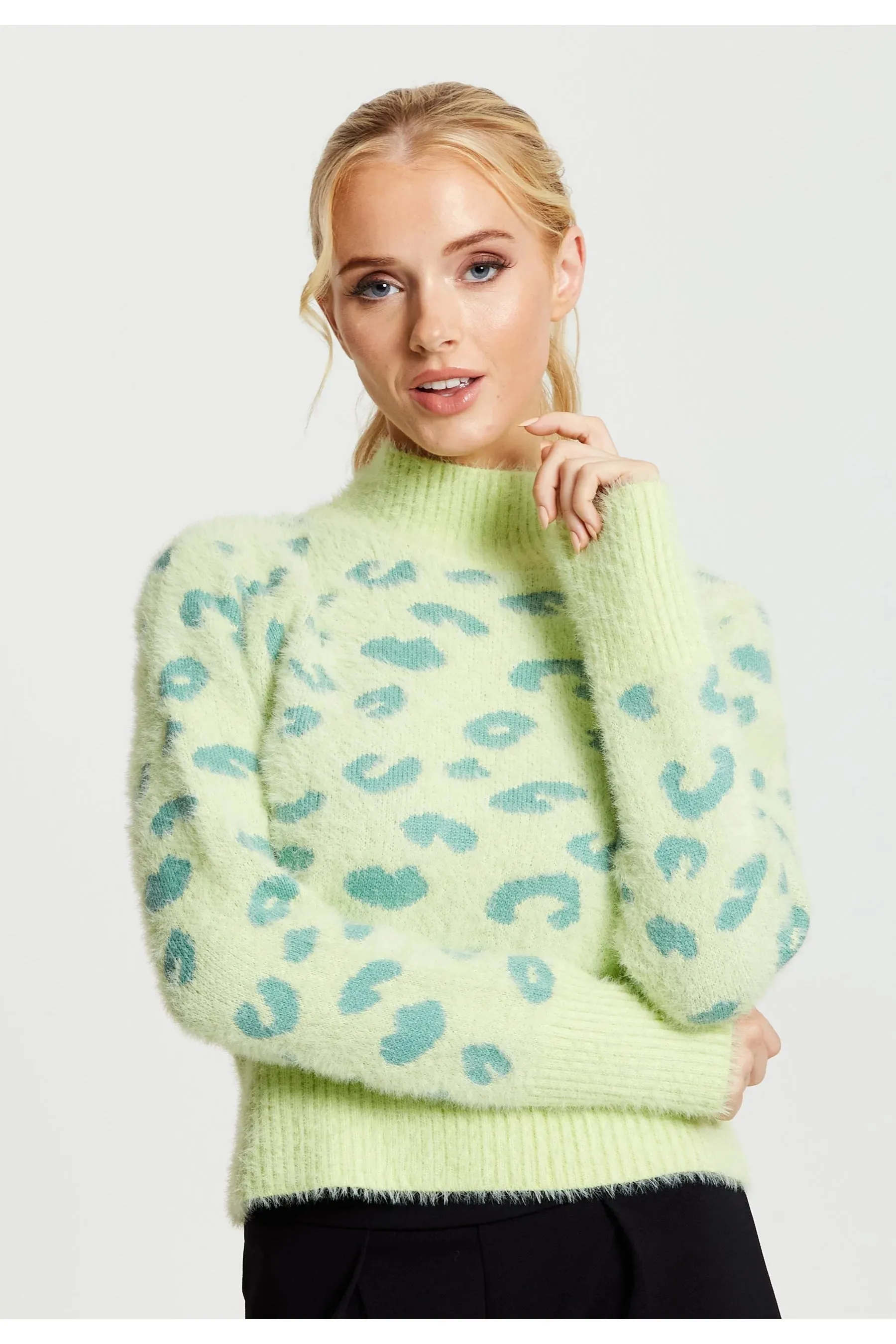 Fluffy High Neck Jumper Animal Print