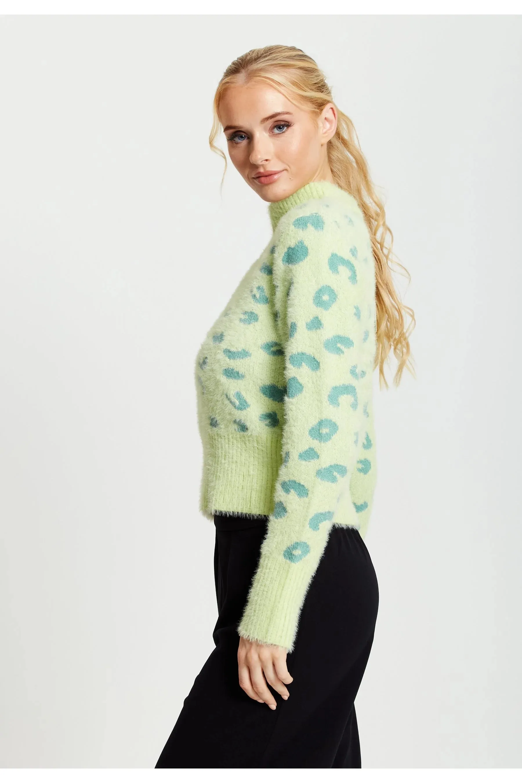 Fluffy High Neck Jumper Animal Print