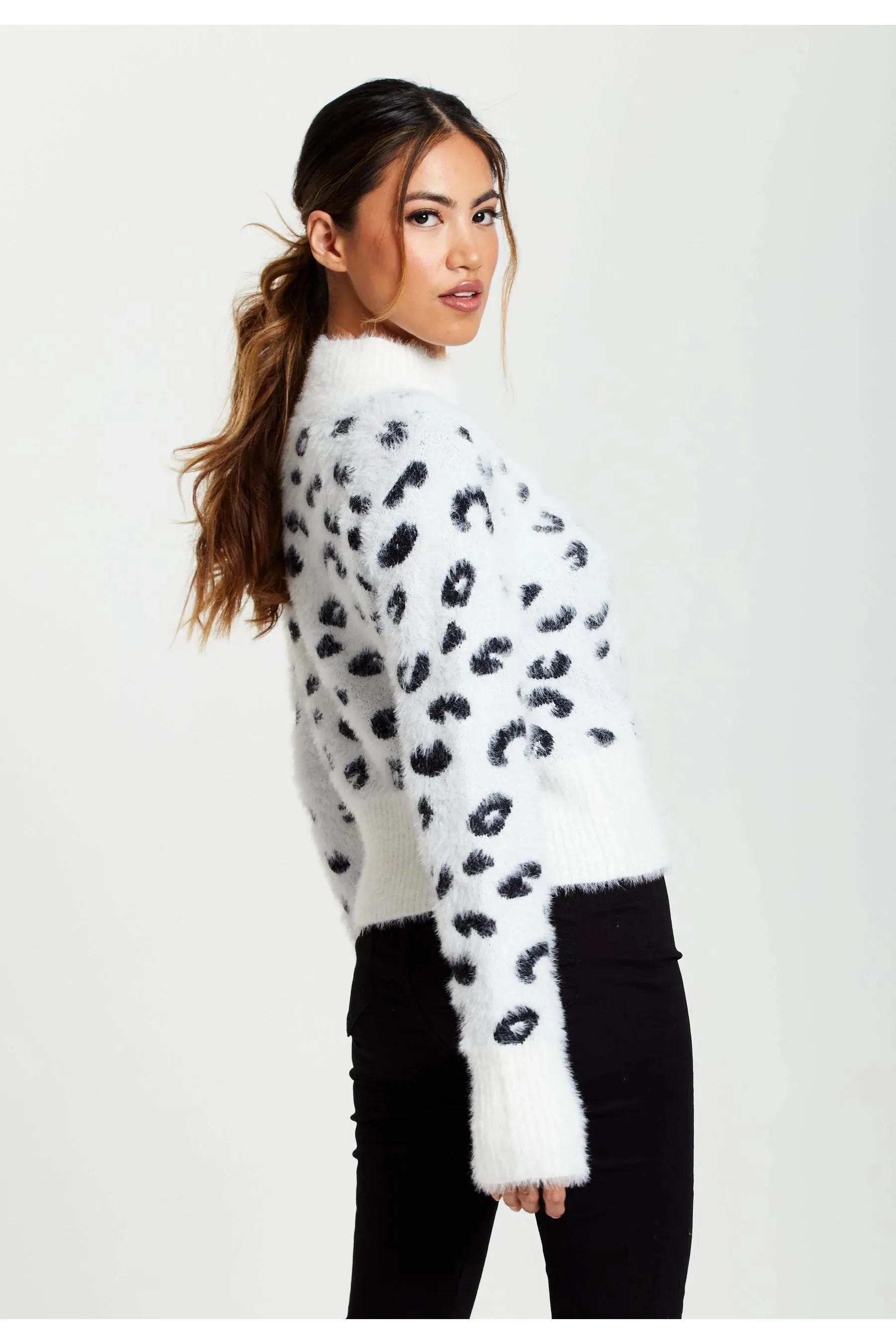 Fluffy High Neck Jumper Animal Print