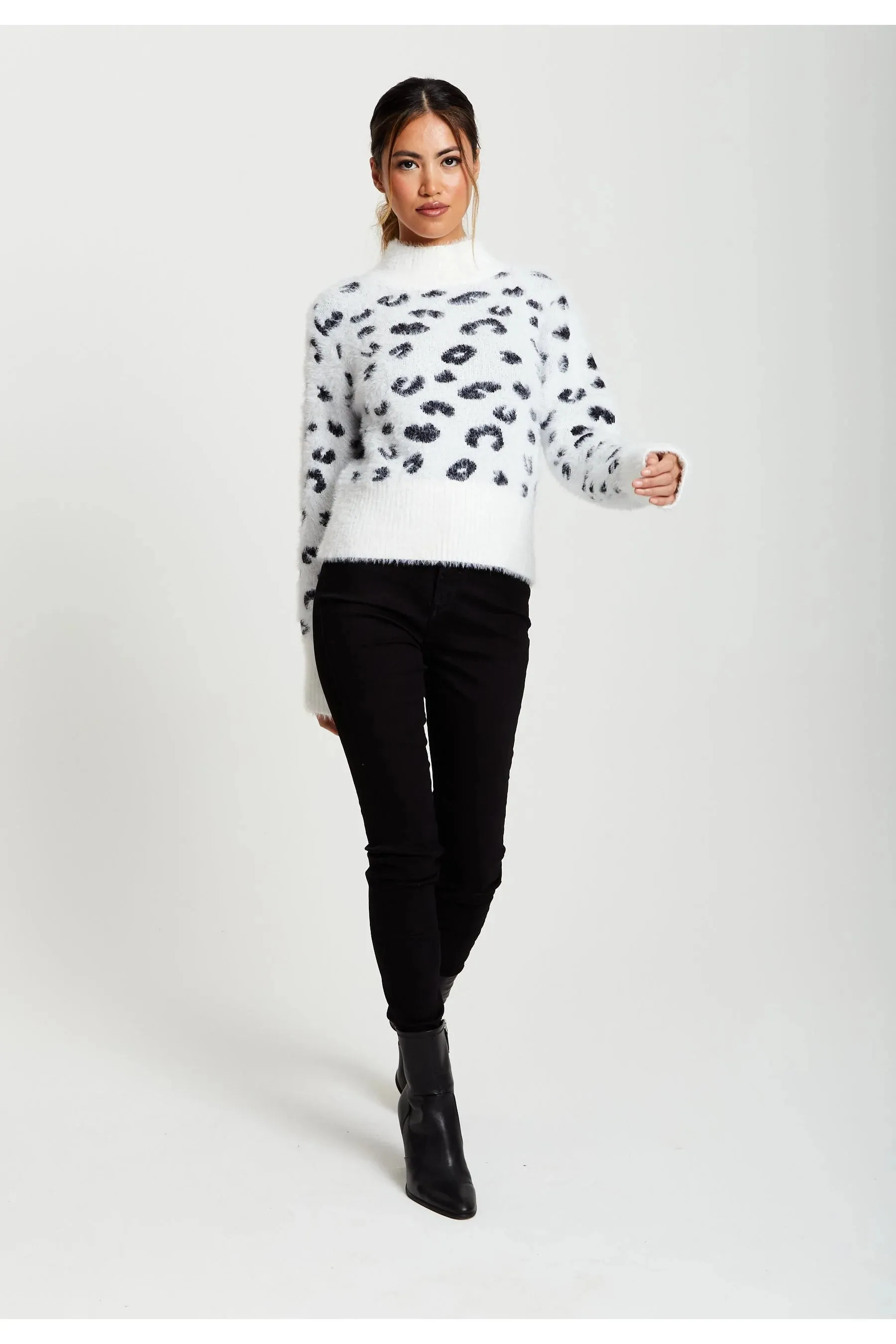 Fluffy High Neck Jumper Animal Print