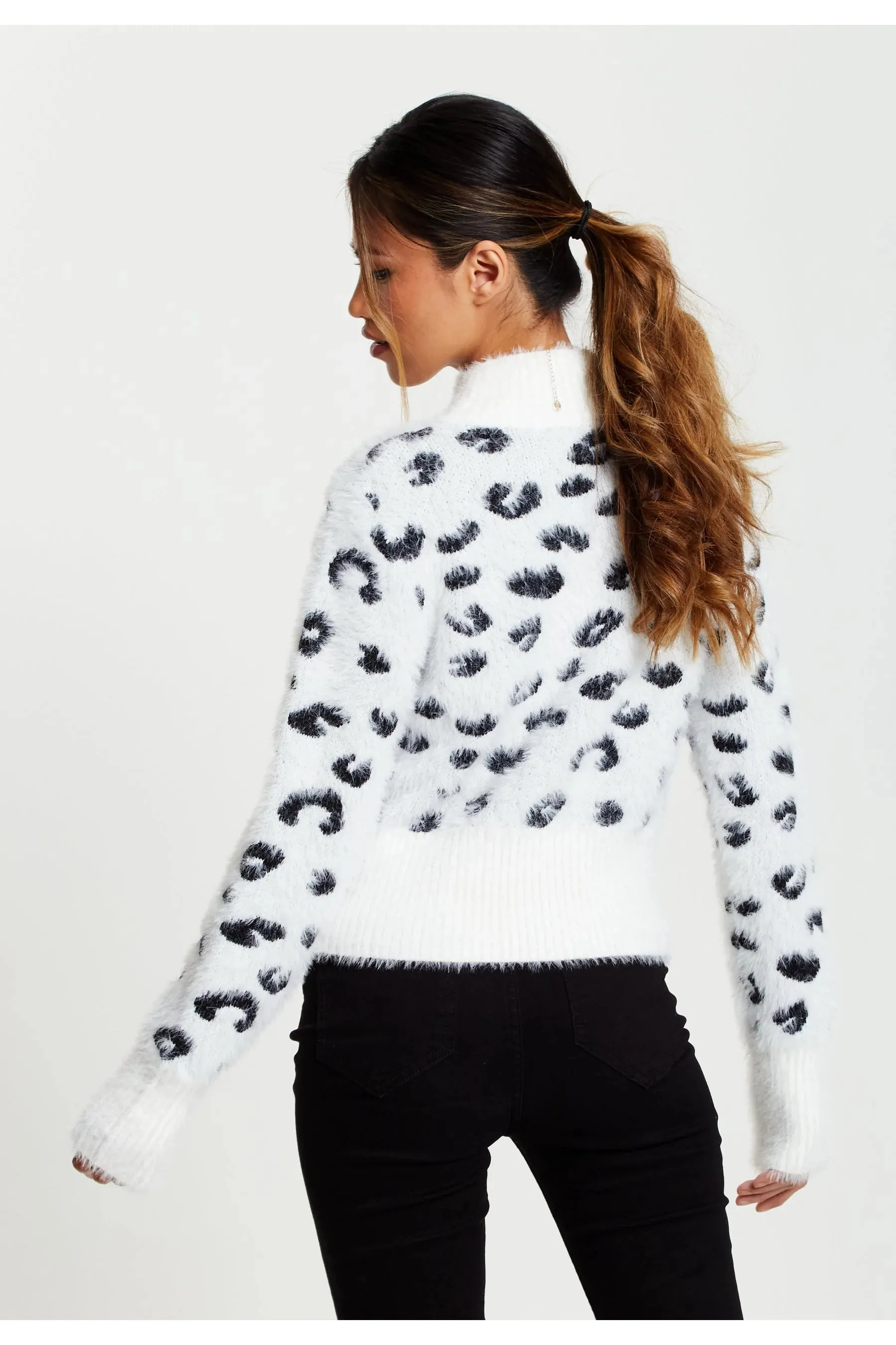 Fluffy High Neck Jumper Animal Print