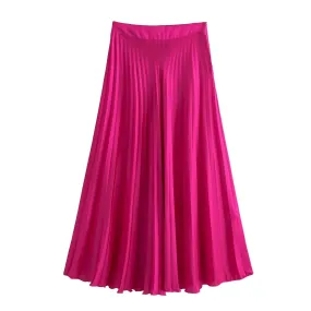 Long Satin Skirt High Waist Side Zipper