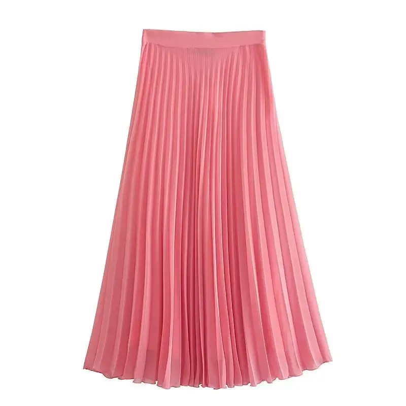 Long Satin Skirt High Waist Side Zipper