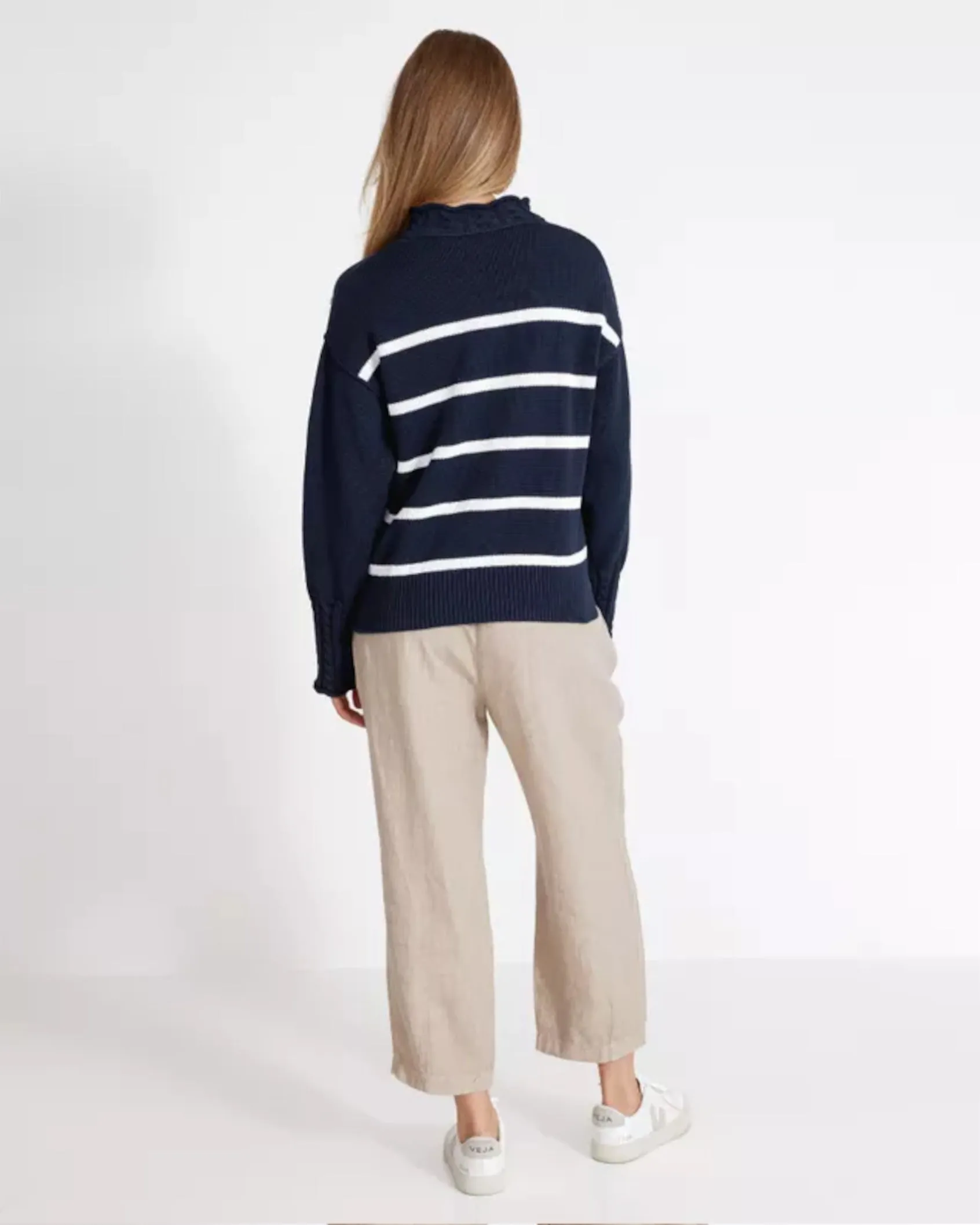 Holebrook Ester Navy and White Stripe Turtle Neck