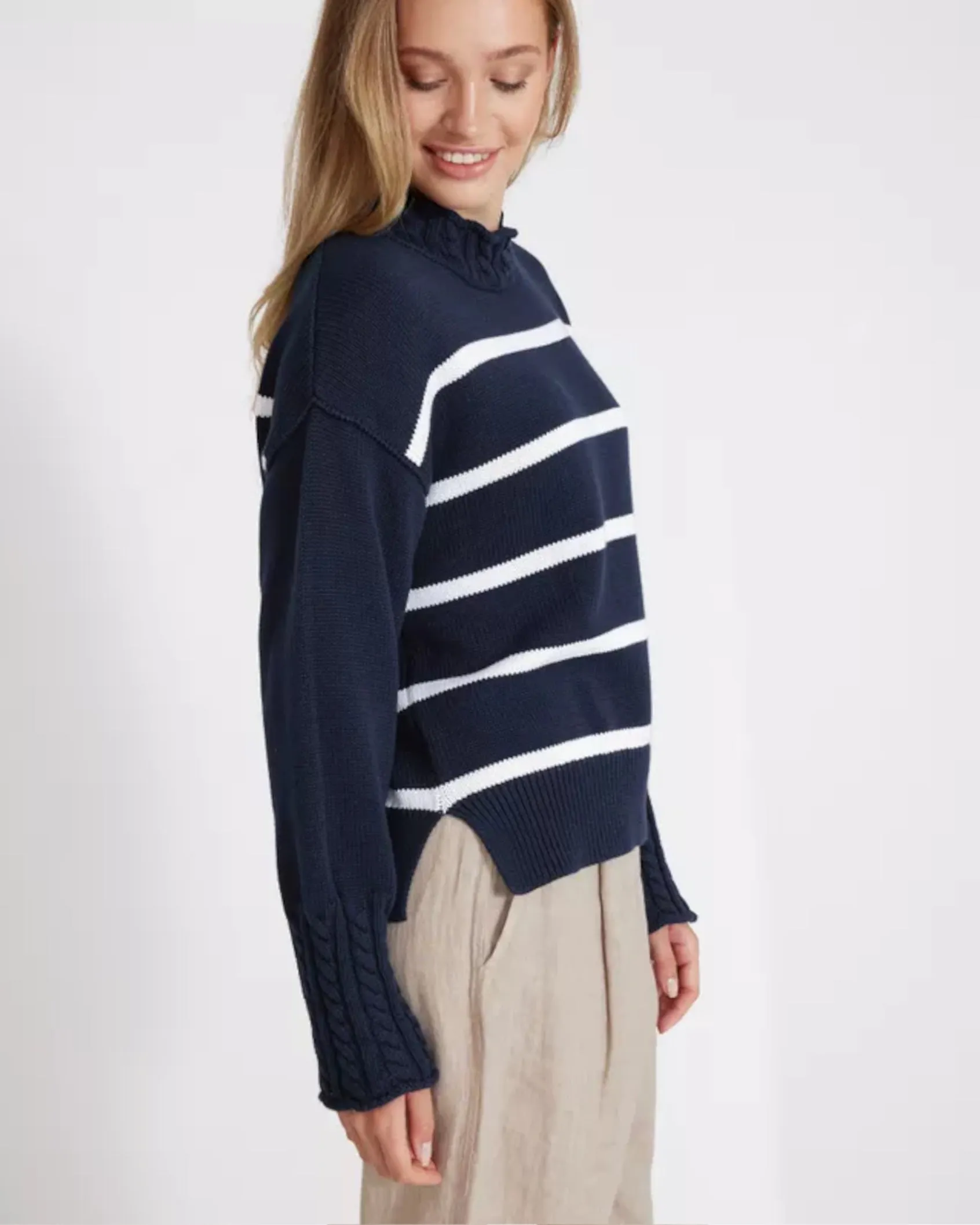 Holebrook Ester Navy and White Stripe Turtle Neck